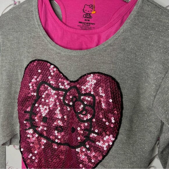 Hello kitty sparkly top long sleeve tank top underneath sequin heart front - Picture 4 of 11